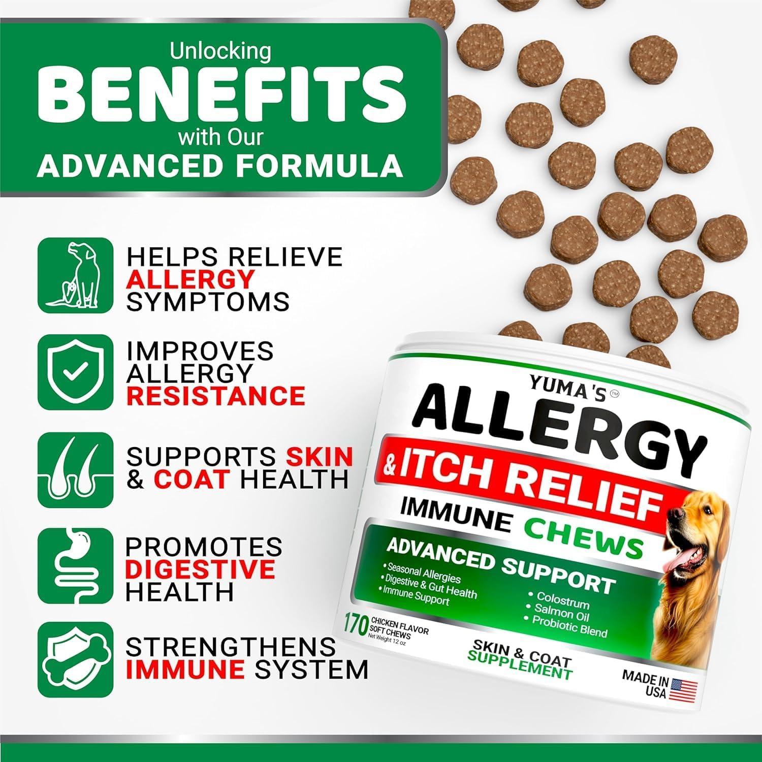 image:imageDog Allergy Relief Chews Dog Itching Skin Relief Treatment Pills 170 Treats AntiItch Chewables Itchy and Paw Licking Hot Spots Omega 3 Fish Oil Dry Skin amp Coat SupplementValue 2Pack 340 Chews