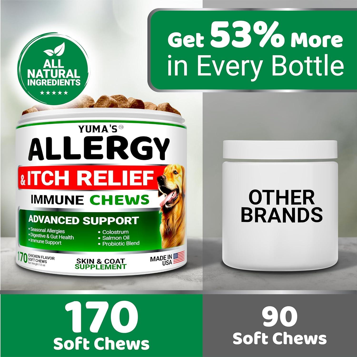 image:imageDog Allergy Relief Chews Dog Itching Skin Relief Treatment Pills 170 Treats AntiItch Chewables Itchy and Paw Licking Hot Spots Omega 3 Fish Oil Dry Skin amp Coat Supplement170 Chews