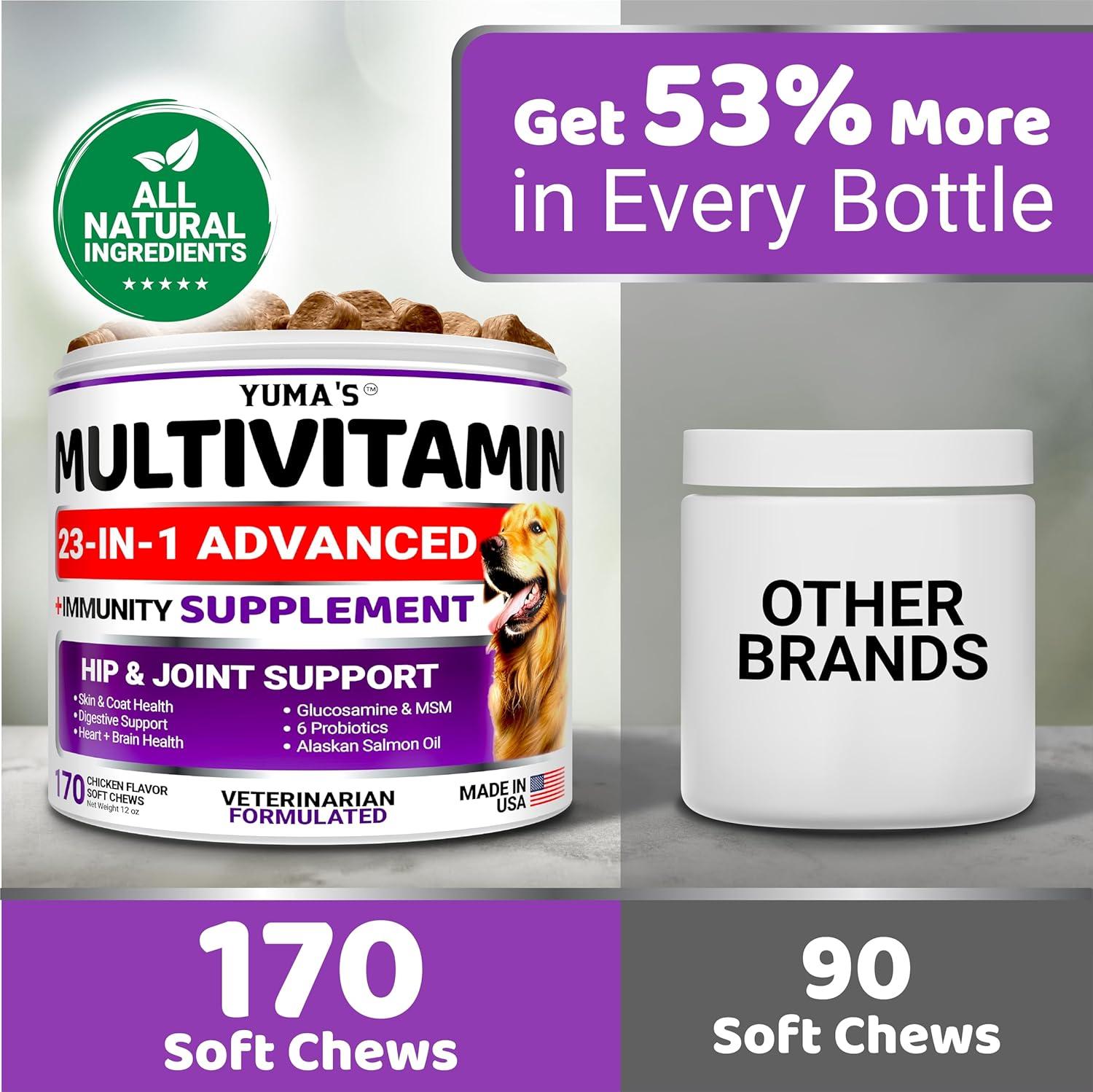 image:imageDog Multivitamin Chewable with Glucosamine Dog Vitamins and Supplements 170 Treats Senior amp Puppy Multivitamin for Dogs Hip amp Joint Support Immune Health Skin Heart Digestion ProbioticsMultivitamin
