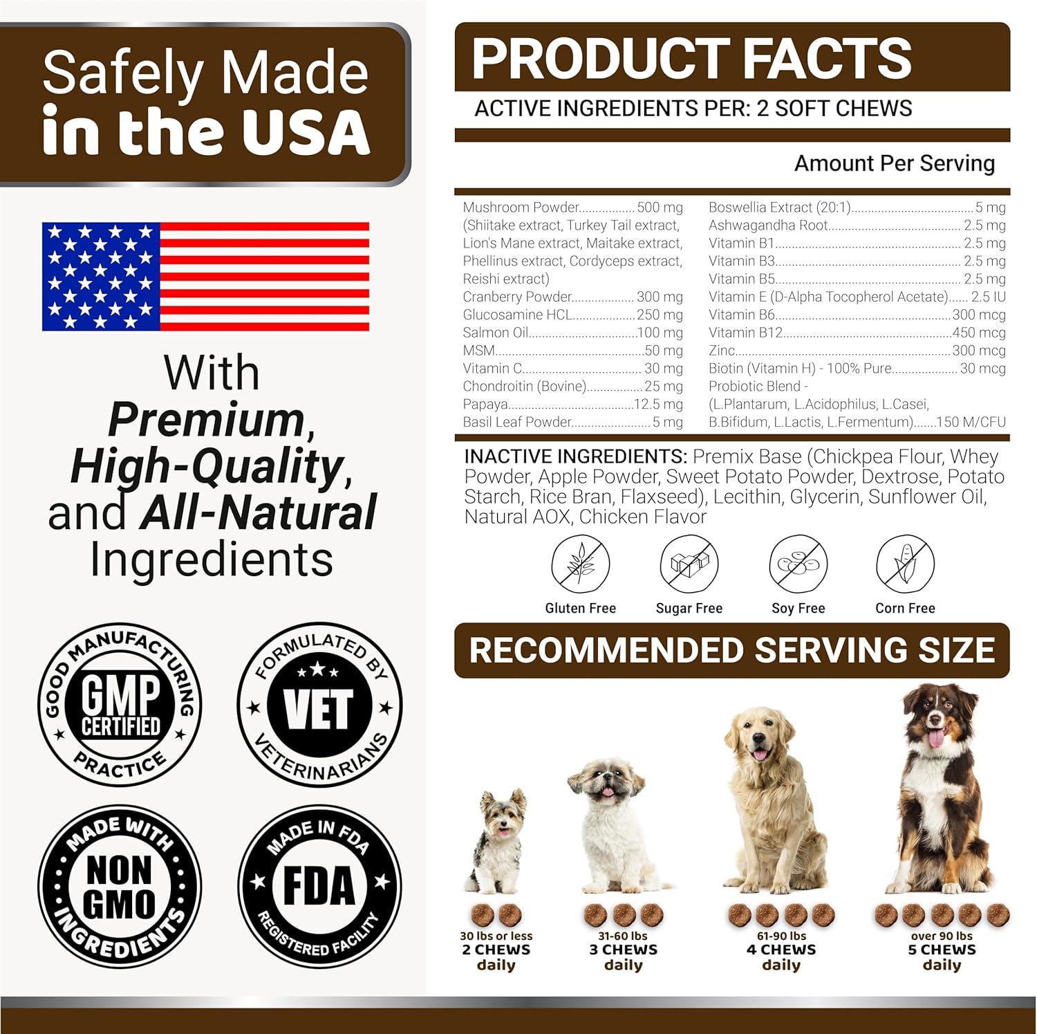 image:imageDog Multivitamin Chewable with Glucosamine Dog Vitamins and Supplements 170 Treats Senior amp Puppy Multivitamin for Dogs Hip amp Joint Support Immune Health Skin Heart Digestion ProbioticsMultivitamin Mushroom Complex