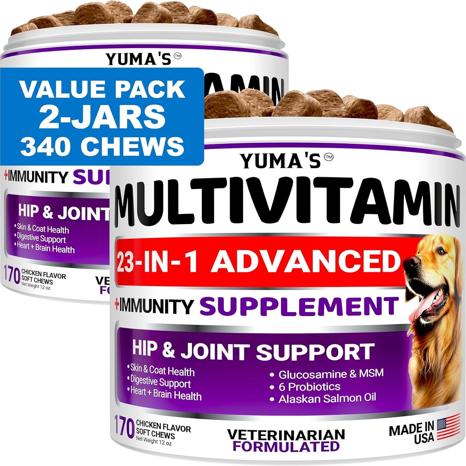 image:imageDog Multivitamin Chewable with Glucosamine Dog Vitamins and Supplements 170 Treats Senior amp Puppy Multivitamin for Dogs Hip amp Joint Support Immune Health Skin Heart Digestion ProbioticsMultivitamin
