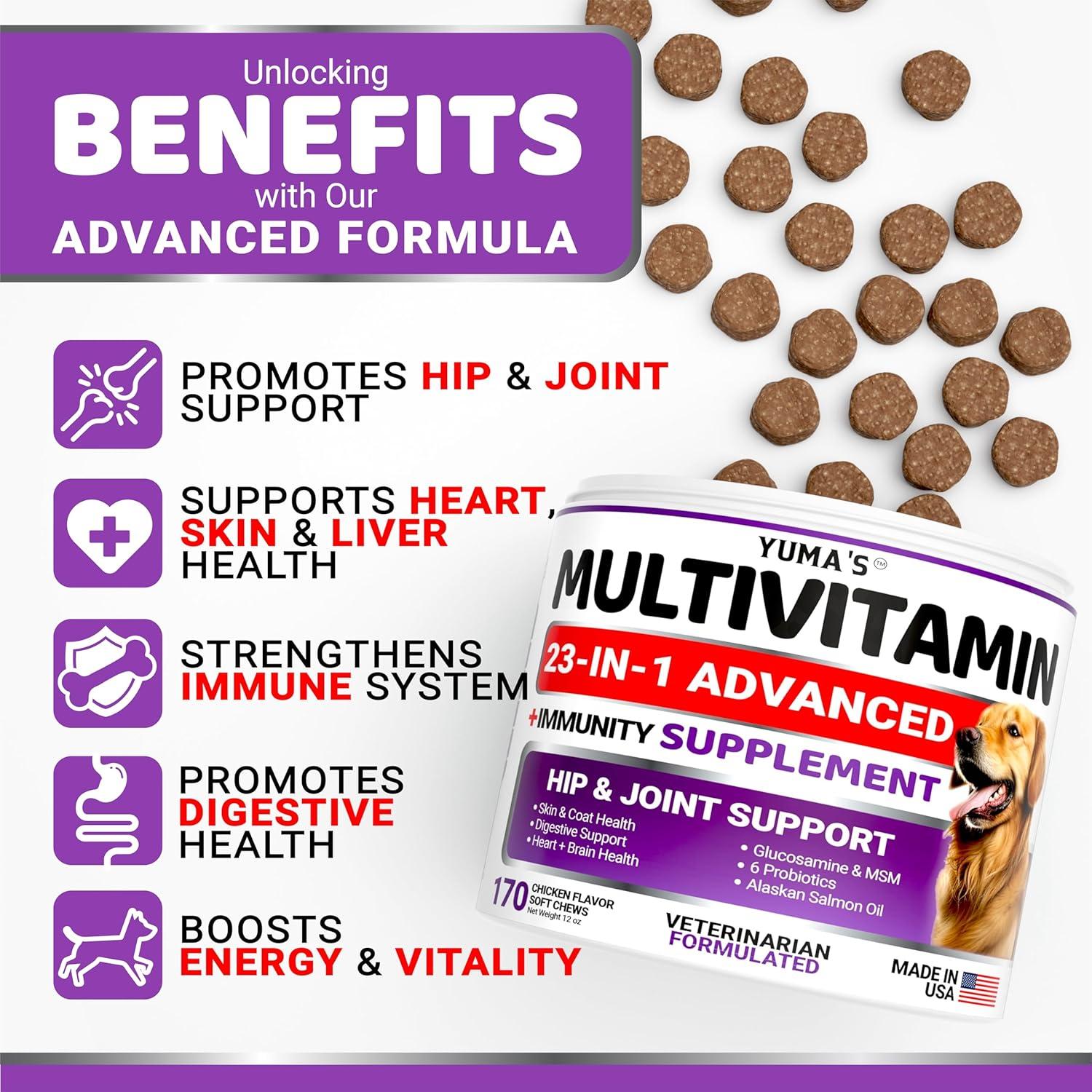 image:imageDog Multivitamin Chewable with Glucosamine Dog Vitamins and Supplements 170 Treats Senior amp Puppy Multivitamin for Dogs Hip amp Joint Support Immune Health Skin Heart Digestion ProbioticsMultivitamin