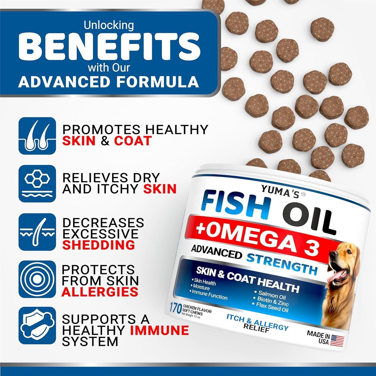 image:imageOmega 3 Fish Oil for Dogs 170 Chews Skin and Coat Supplement Omega 3 for Dogs Dry amp Itchy Skin Relief Treatment Allergy Support Dog Anti Shedding Treats Salmon EPA amp DHA Chicken FlavorSkin Coat