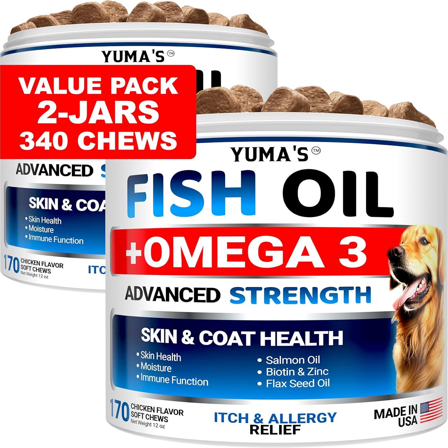 image:imageOmega 3 Fish Oil for Dogs 170 Chews Skin and Coat Supplement Omega 3 for Dogs Dry amp Itchy Skin Relief Treatment Allergy Support Dog Anti Shedding Treats Salmon EPA amp DHA Chicken FlavorSkin Coat