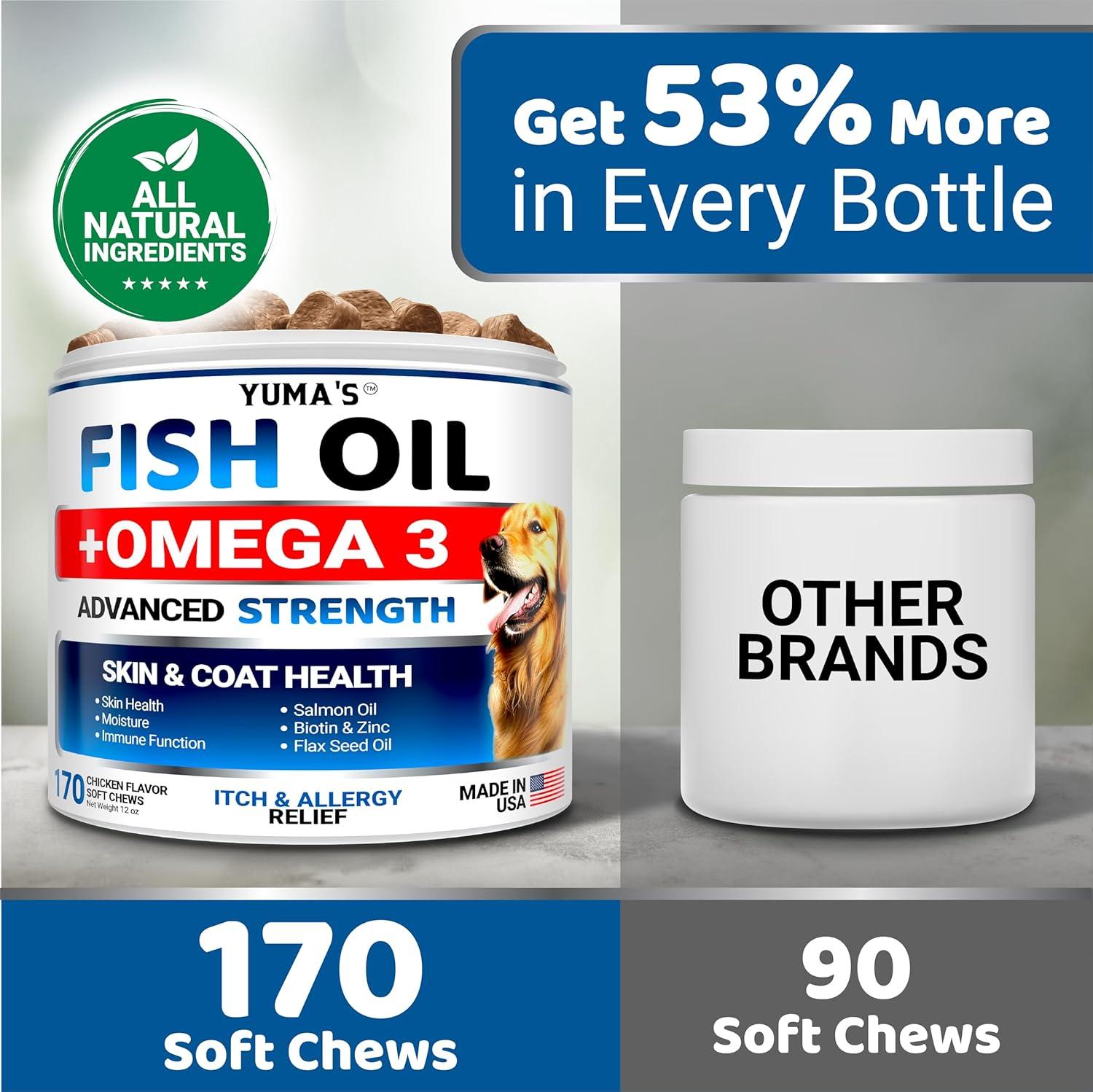 image:imageOmega 3 Fish Oil for Dogs 170 Chews Skin and Coat Supplement Omega 3 for Dogs Dry amp Itchy Skin Relief Treatment Allergy Support Dog Anti Shedding Treats Salmon EPA amp DHA Chicken FlavorSkin Coat