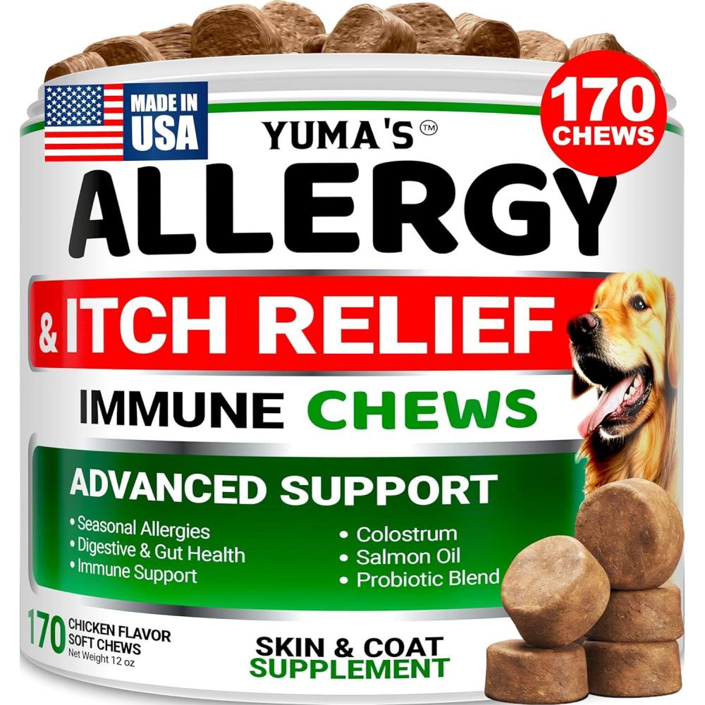 image:imageDog Allergy Relief Chews Dog Itching Skin Relief Treatment Pills 170 Treats AntiItch Chewables Itchy and Paw Licking Hot Spots Omega 3 Fish Oil Dry Skin amp Coat Supplement170 Chews