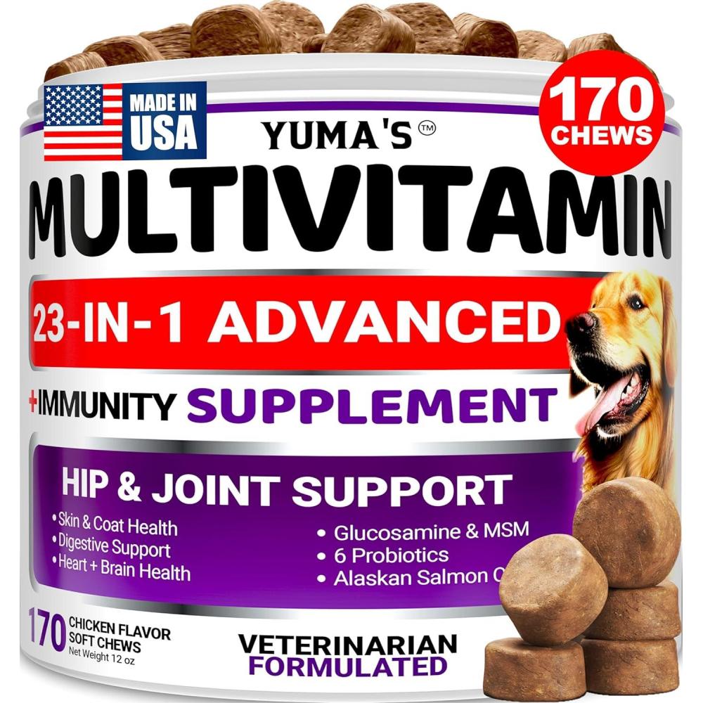 image:imageDog Multivitamin Chewable with Glucosamine Dog Vitamins and Supplements 170 Treats Senior amp Puppy Multivitamin for Dogs Hip amp Joint Support Immune Health Skin Heart Digestion ProbioticsMultivitamin