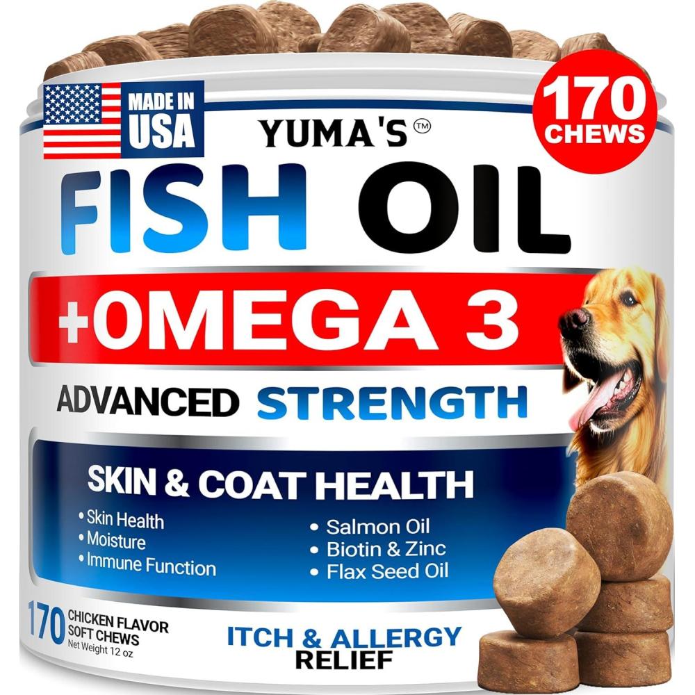 image:imageOmega 3 Fish Oil for Dogs 170 Chews Skin and Coat Supplement Omega 3 for Dogs Dry amp Itchy Skin Relief Treatment Allergy Support Dog Anti Shedding Treats Salmon EPA amp DHA Chicken FlavorSkin Coat