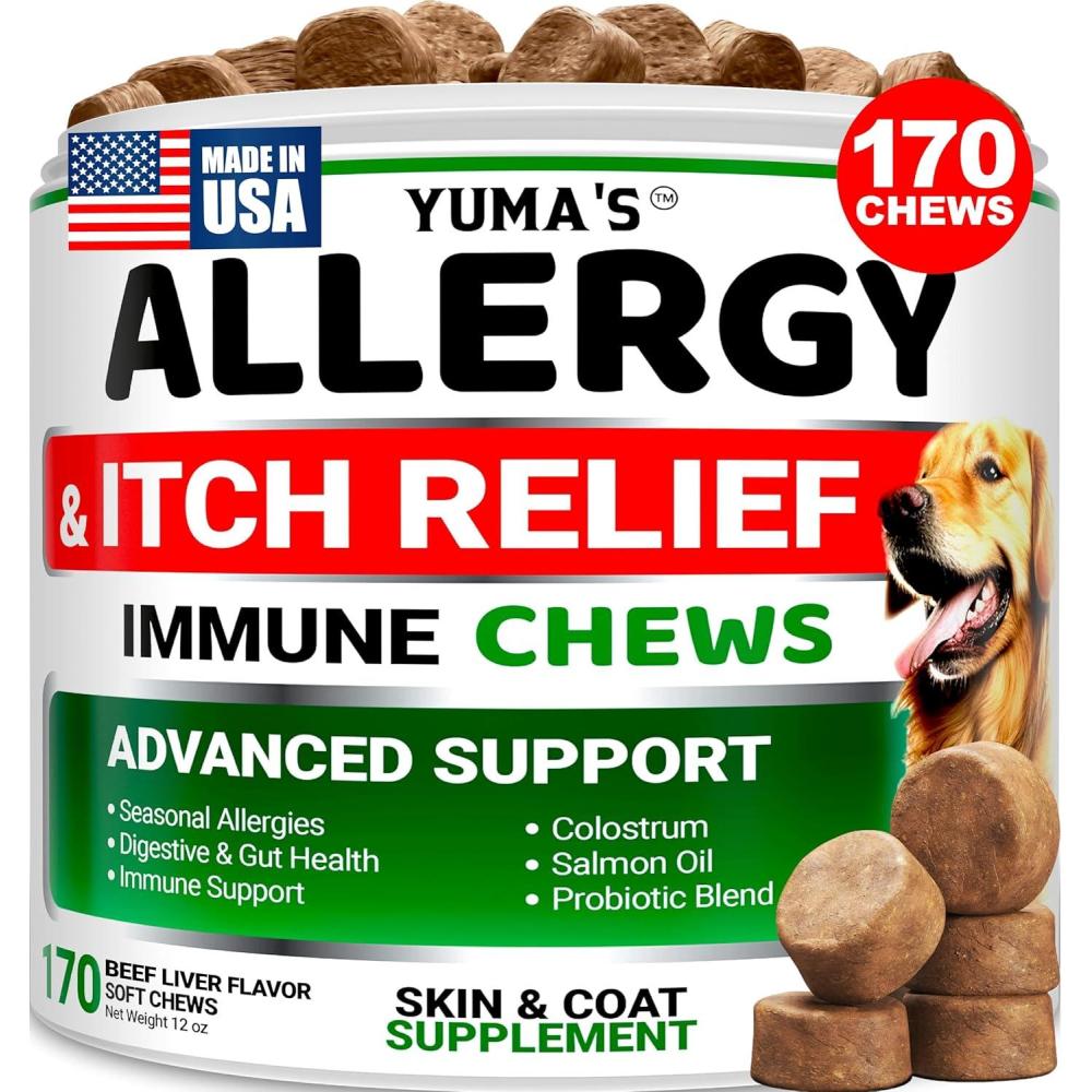 image:imageOmega 3 Fish Oil for Dogs 170 Chews Skin and Coat Supplement Omega 3 for Dogs Dry amp Itchy Skin Relief Treatment Allergy Support Dog Anti Shedding Treats Salmon EPA amp DHA Chicken FlavorAllergy Relief