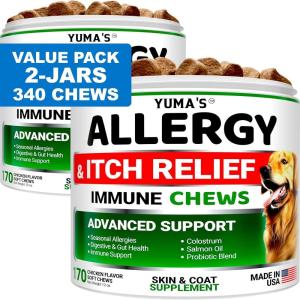 Dog Allergy Relief Chews – Dog Itching Skin Relief Treatment Pills – 170 Treats – Anti-Itch Chewables – Itchy and Paw Licking – Hot Spots – Omega 3 Fish Oil – Dry Skin & Coat Supplement(Value 2-Pack (340 Chews))