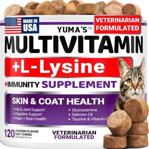 Dog Multivitamin Chewable with Glucosamine – Dog Vitamins and Supplements – 170 Treats – Senior & Puppy Multivitamin for Dogs – Hip & Joint Support – Immune Health, Skin, Heart, Digestion, Probiotics(Cat Multivitamin)