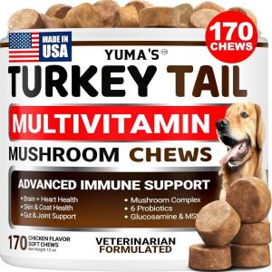 Dog Multivitamin Chewable with Glucosamine – Dog Vitamins and Supplements – 170 Treats – Senior & Puppy Multivitamin for Dogs – Hip & Joint Support – Immune Health, Skin, Heart, Digestion, Probiotics(Multivitamin Mushroom Complex)