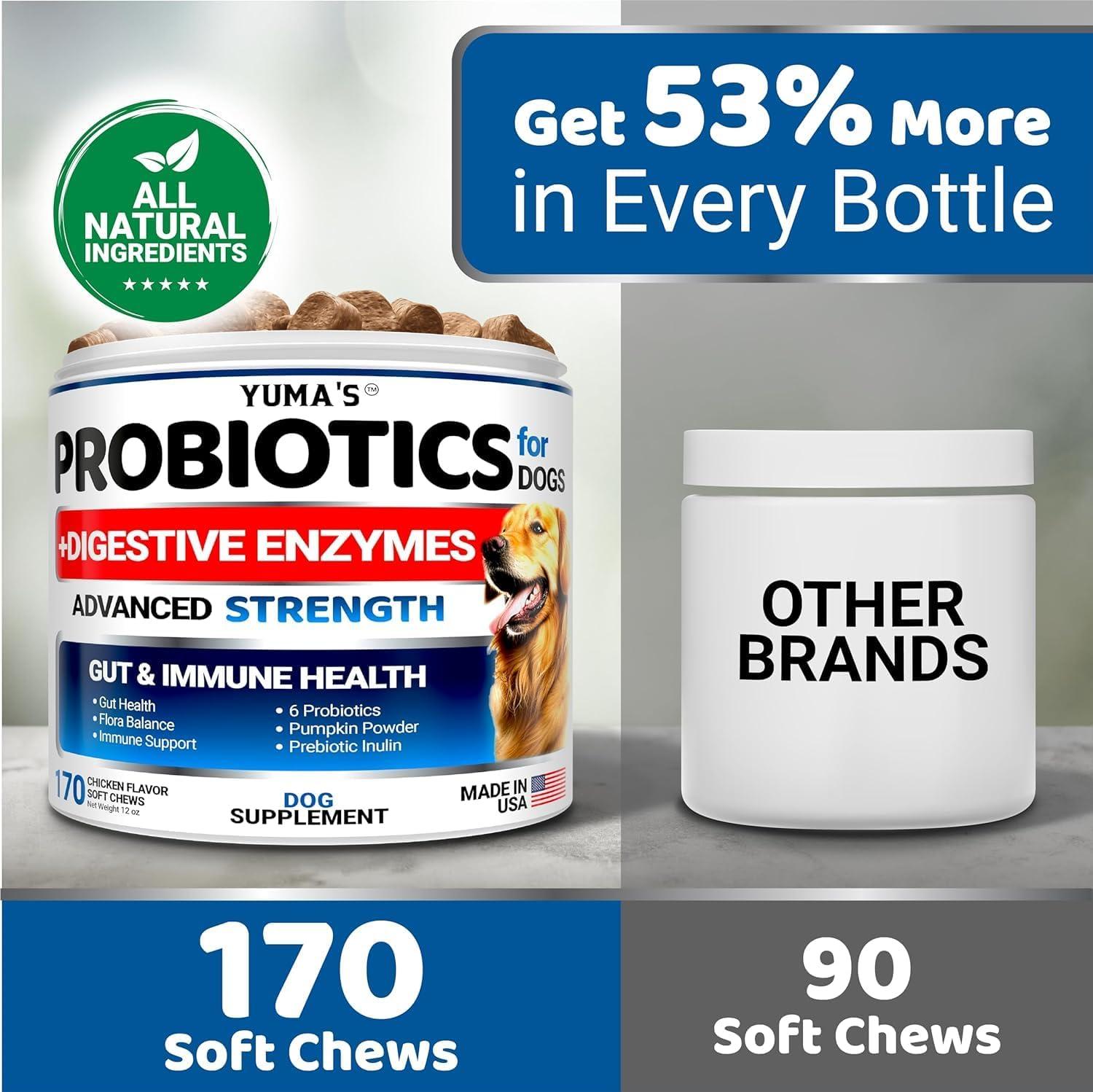 image:imageProbiotics for Dogs and Digestive Enzymes 170 Dog Probiotics Chews Dog Probiotic Anti Diarrhea Upset Stomach amp Gas Relief Constipation Canine Prebiotic Pet Fiber Supplement Gut HealthProbiotic Chews