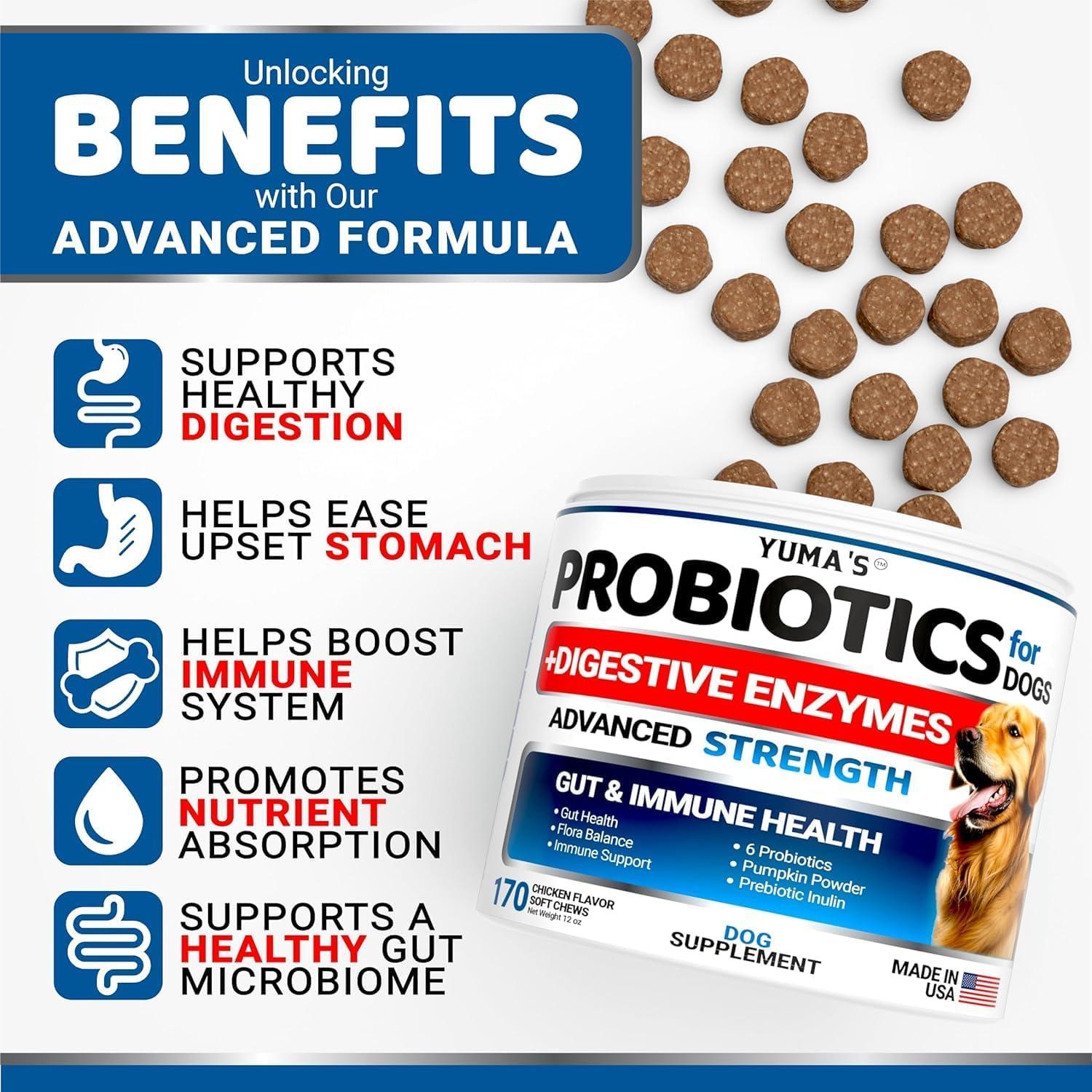 image:imageProbiotics for Dogs and Digestive Enzymes 170 Dog Probiotics Chews Dog Probiotic Anti Diarrhea Upset Stomach amp Gas Relief Constipation Canine Prebiotic Pet Fiber Supplement Gut HealthProbiotic Chews