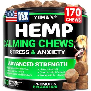 Hemp Calming Chews for Dogs – Advanced Dog Calming Chews – 170 Chews – Anxiety Relief Treats – Separation Aid, Barking, Stress Relief, Thunderstorms – Melatonin – Hemp Oil – Made in USA(170 Chews)
