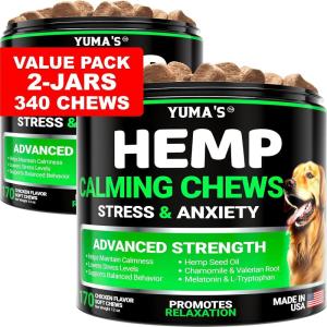 Hemp Calming Chews for Dogs – Advanced Dog Calming Chews – 170 Chews – Anxiety Relief Treats – Separation Aid, Barking, Stress Relief, Thunderstorms – Melatonin – Hemp Oil – Made in USA((2 PACK) 340 Chews)