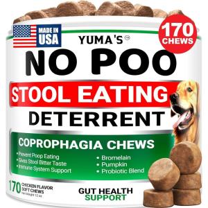 Probiotics for Dogs and Digestive Enzymes – 170 Dog Probiotics Chews – Dog Probiotic – Anti Diarrhea, Upset Stomach & Gas Relief, Constipation, Canine Prebiotic – Pet Fiber Supplement – Gut Health(No Poo Probiotic Chews)