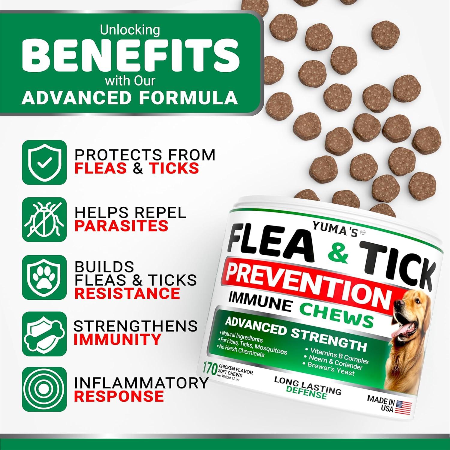 image:imageFlea and Tick Prevention for Dogs Chewables 170 Treats Natural Dog Flea and Tick Treatment Chewable Supplement Oral Pills All Breeds amp Ages Soft Chews Made in USA Chicken FlavorDogs