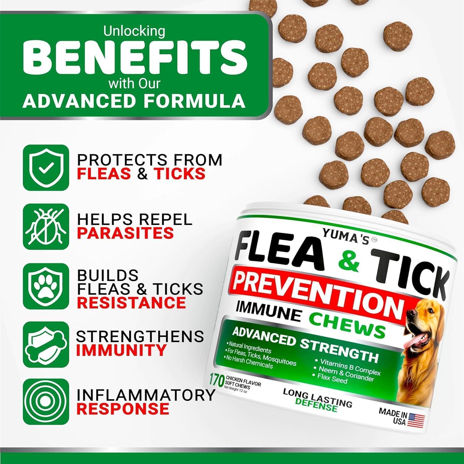 image:imageFlea and Tick Prevention for Dogs Chewables 170 Treats Natural Dog Flea and Tick Treatment Chewable Supplement Oral Pills All Breeds amp Ages Soft Chews Made in USA Chicken FlavorDogs