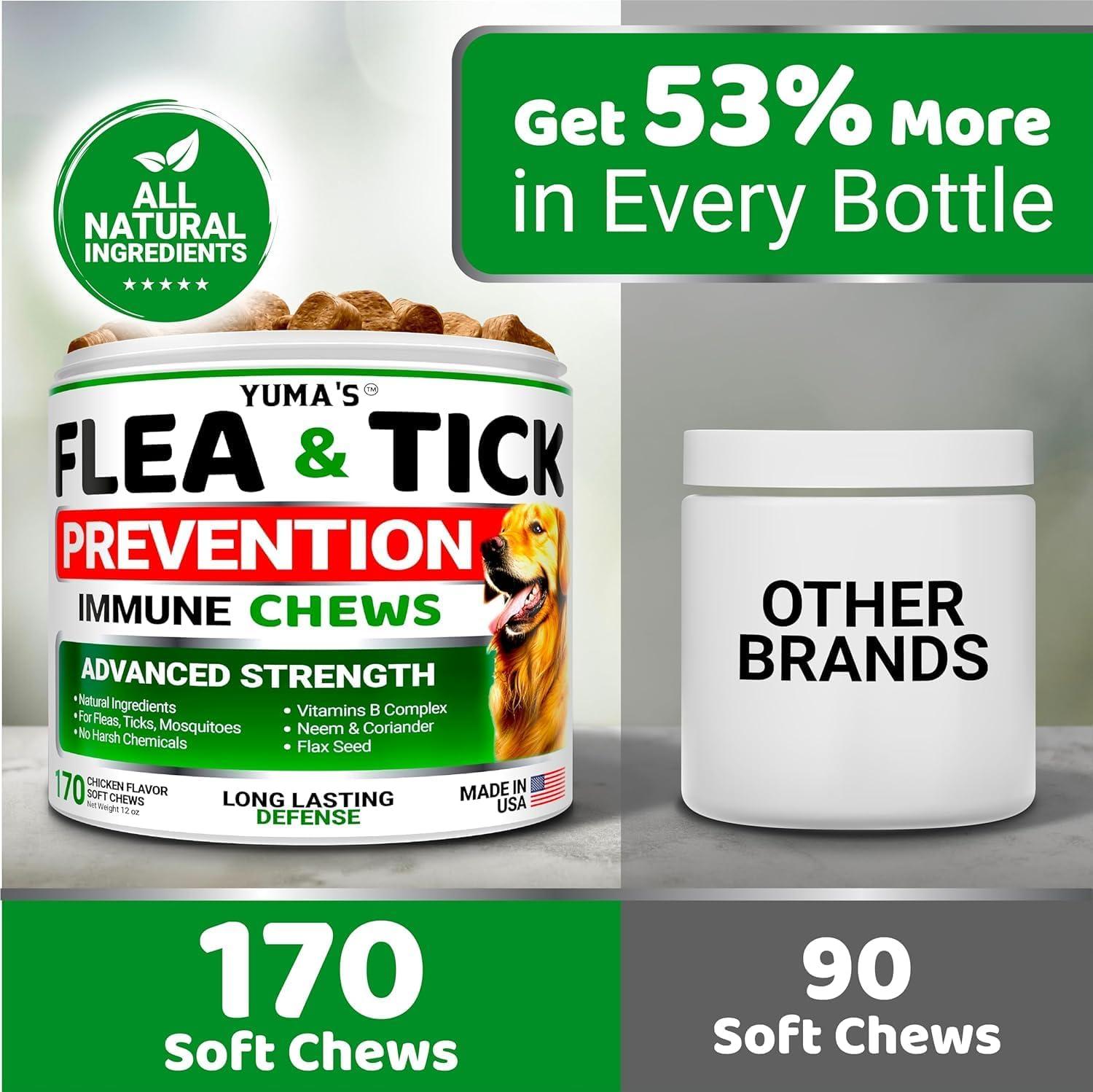 image:imageFlea and Tick Prevention for Dogs Chewables 170 Treats Natural Dog Flea and Tick Treatment Chewable Supplement Oral Pills All Breeds amp Ages Soft Chews Made in USA Chicken FlavorDogs