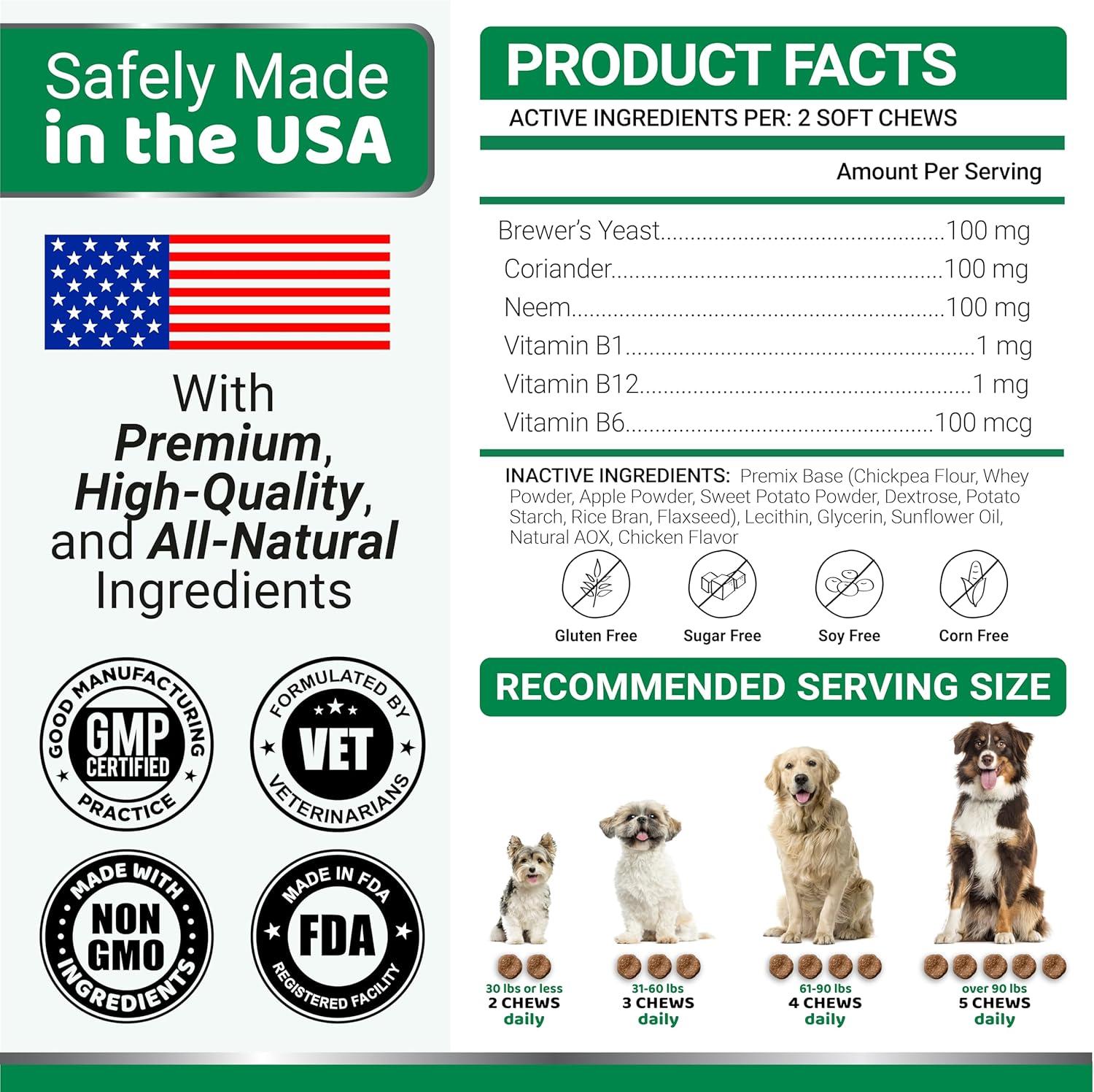 image:imageFlea and Tick Prevention for Dogs Chewables 170 Treats Natural Dog Flea and Tick Treatment Chewable Supplement Oral Pills All Breeds amp Ages Soft Chews Made in USA Chicken FlavorDogs