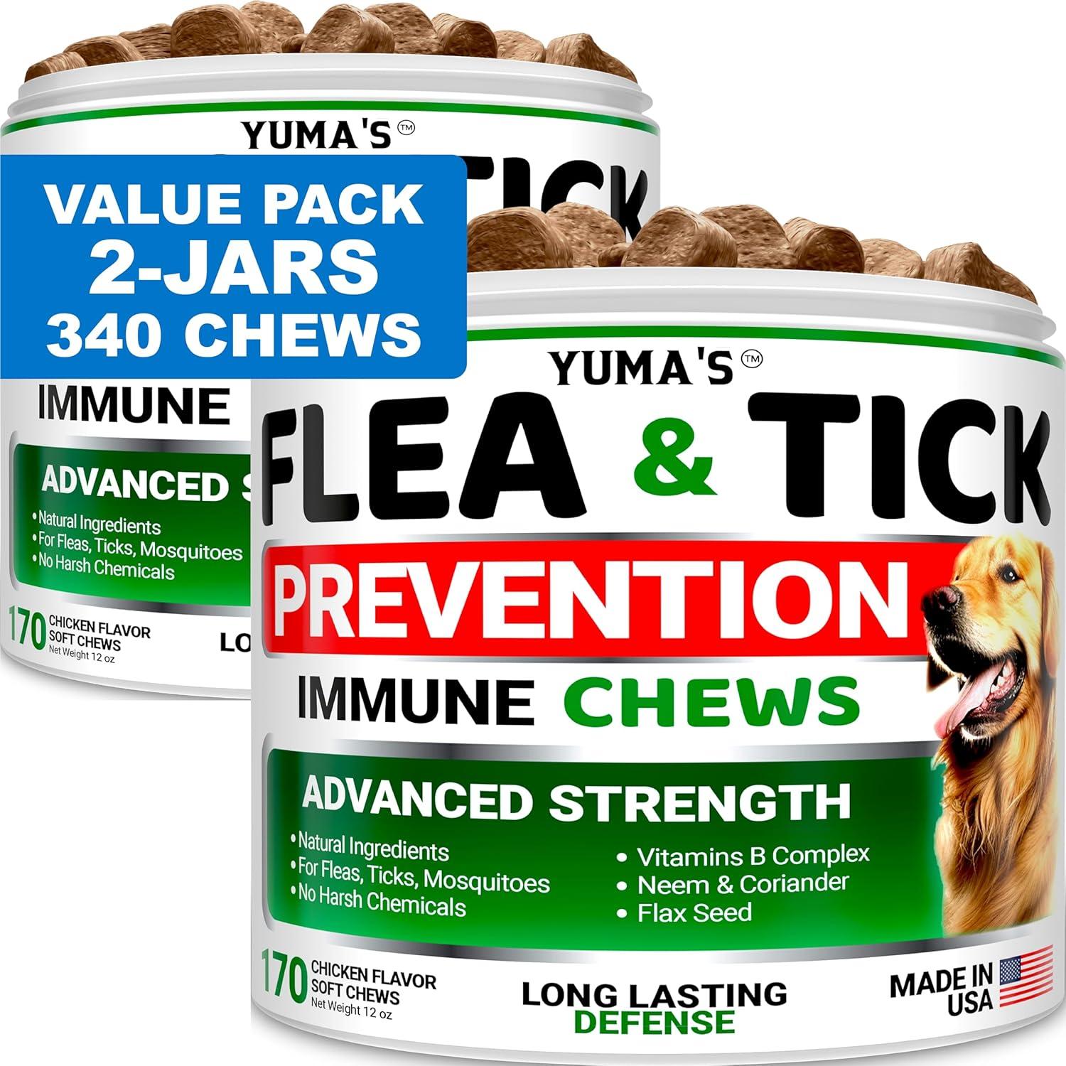image:imageFlea and Tick Prevention for Dogs Chewables 170 Treats Natural Dog Flea and Tick Treatment Chewable Supplement Oral Pills All Breeds amp Ages Soft Chews Made in USA Chicken FlavorDogs
