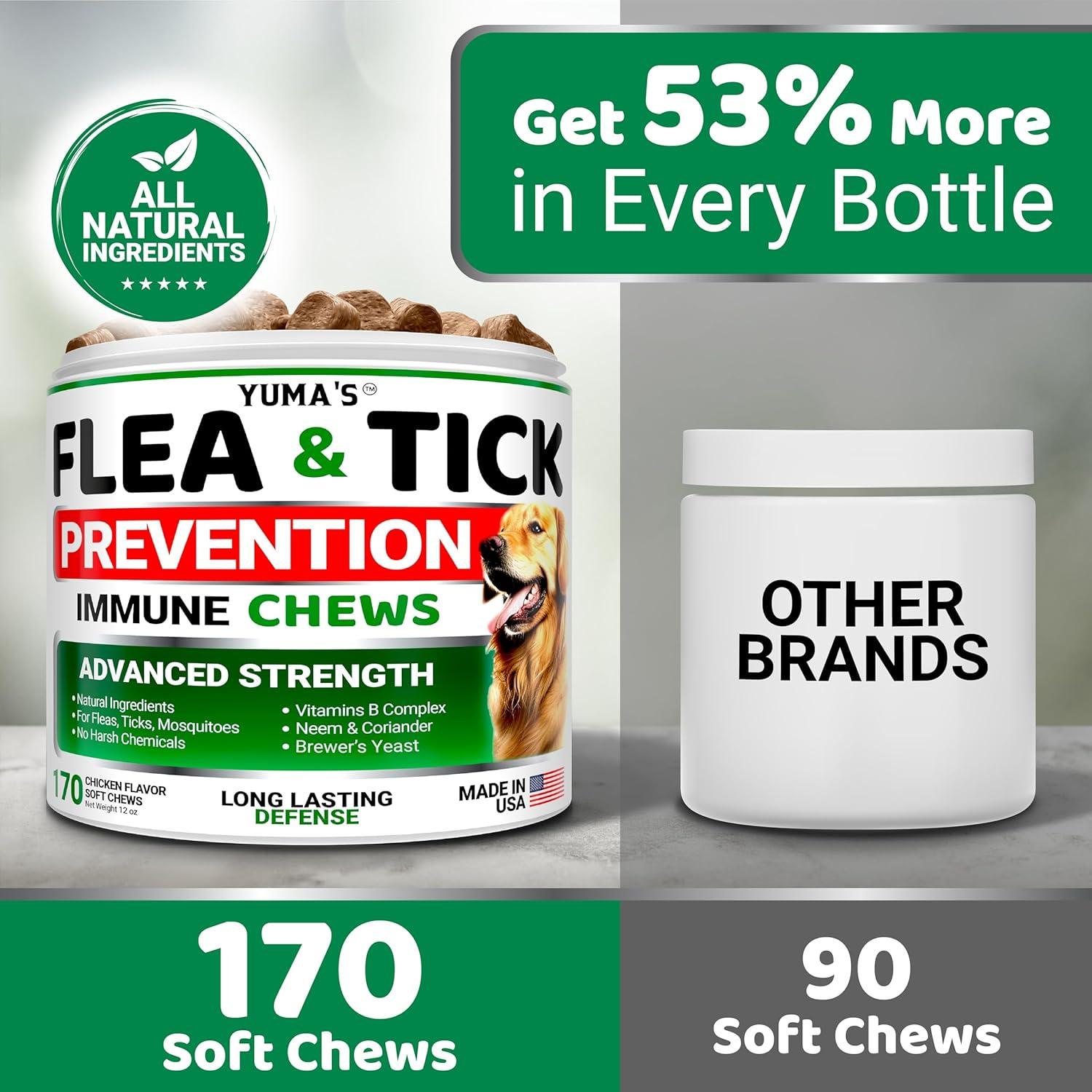 image:imageFlea and Tick Prevention for Dogs Chewables 170 Treats Natural Dog Flea and Tick Treatment Chewable Supplement Oral Pills All Breeds amp Ages Soft Chews Made in USA Chicken FlavorDogs