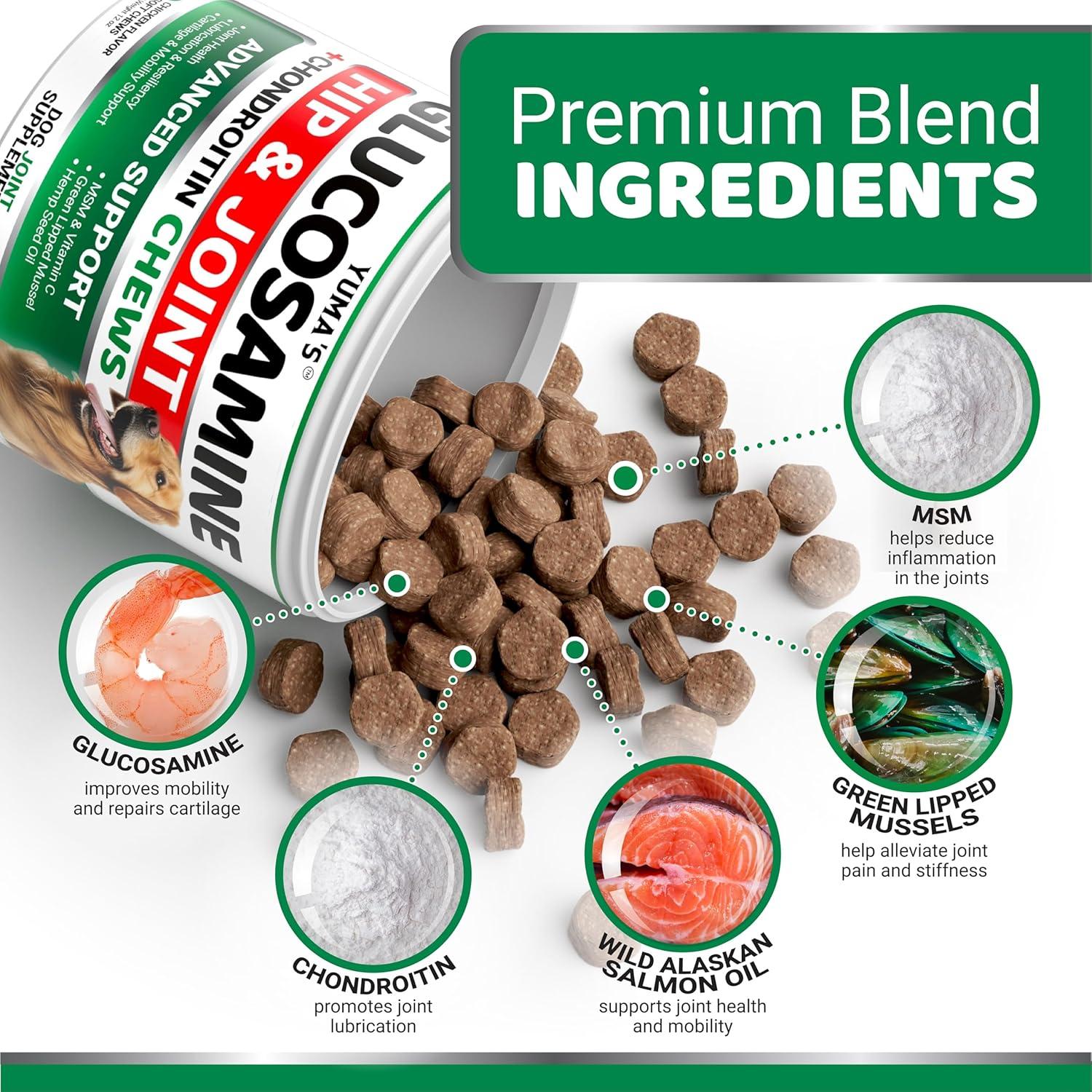 image:imageYUMAS Glucosamine for Dogs Hip and Joint Supplement for Dogs 170 Ct Glucosamine Chondroitin Chews Joint Pain Relief Supplement with MSM Advanced Health Mobility Support Made in USAGlucosamine