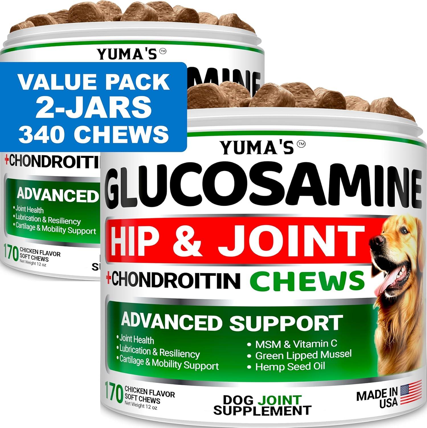 image:imageYUMAS Glucosamine for Dogs Hip and Joint Supplement for Dogs 170 Ct Glucosamine Chondroitin Chews Joint Pain Relief Supplement with MSM Advanced Health Mobility Support Made in USAGlucosamine