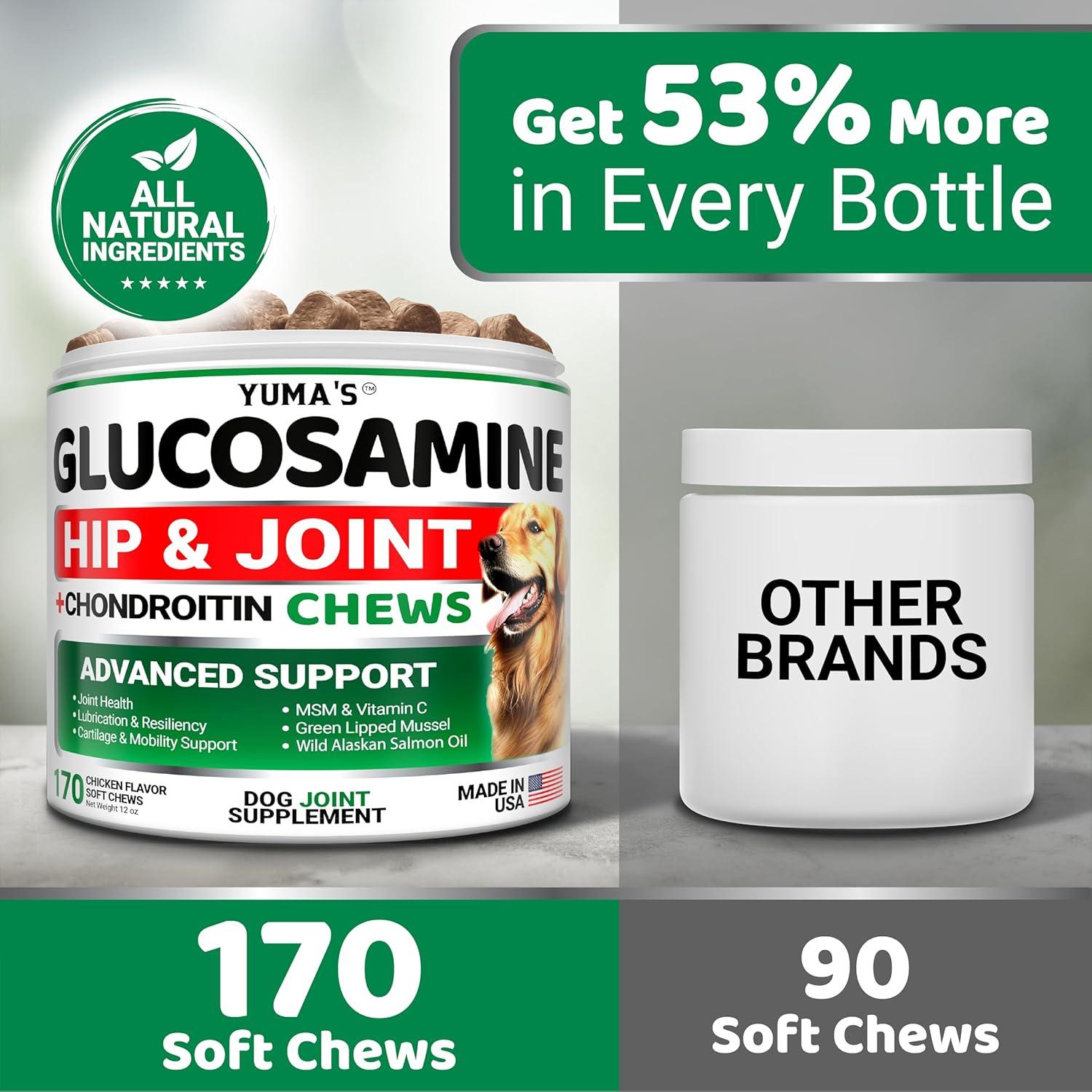 image:imageYUMAS Glucosamine for Dogs Hip and Joint Supplement for Dogs 170 Ct Glucosamine Chondroitin Chews Joint Pain Relief Supplement with MSM Advanced Health Mobility Support Made in USAGlucosamine