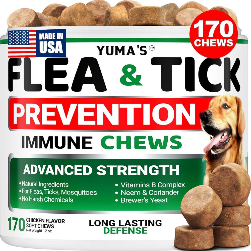 image:imageFlea and Tick Prevention for Dogs Chewables 170 Treats Natural Dog Flea and Tick Treatment Chewable Supplement Oral Pills All Breeds amp Ages Soft Chews Made in USA Chicken FlavorDogs