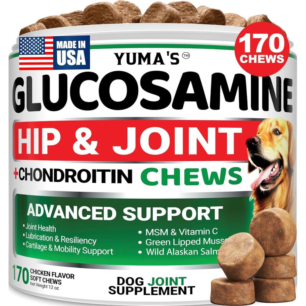 image:imageYUMAS Glucosamine for Dogs Hip and Joint Supplement for Dogs 170 Ct Glucosamine Chondroitin Chews Joint Pain Relief Supplement with MSM Advanced Health Mobility Support Made in USAGlucosamine