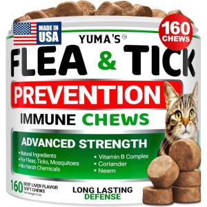 Flea and Tick Prevention for Dogs Chewables – 170 Treats – Natural Dog Flea and Tick Treatment Chewable Supplement – Oral Pills – All Breeds & Ages – Soft Chews – Made in USA – Chicken Flavor(Cats)