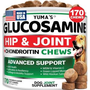 YUMA’S Glucosamine for Dogs – Hip and Joint Supplement for Dogs – 170 Ct – Glucosamine Chondroitin Chews – Joint Pain Relief Supplement with MSM – Advanced Health – Mobility Support – Made in USA(Glucosamine)